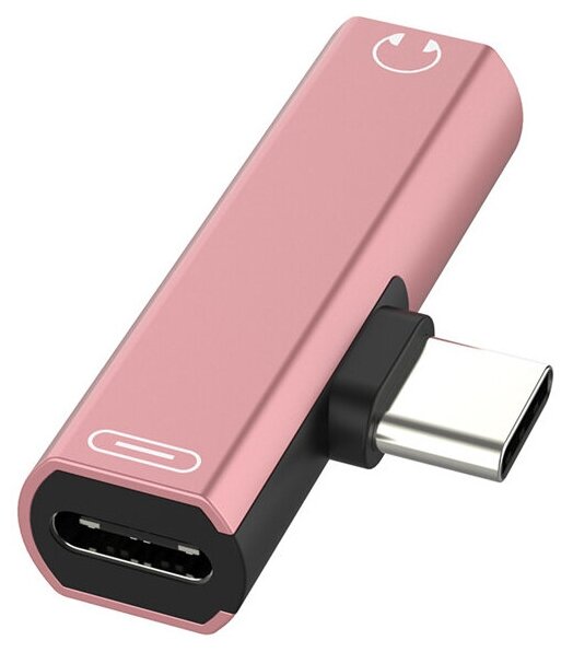 GCR Переходник USB Type C > 3.5mm mini jack + TypeC, розовый