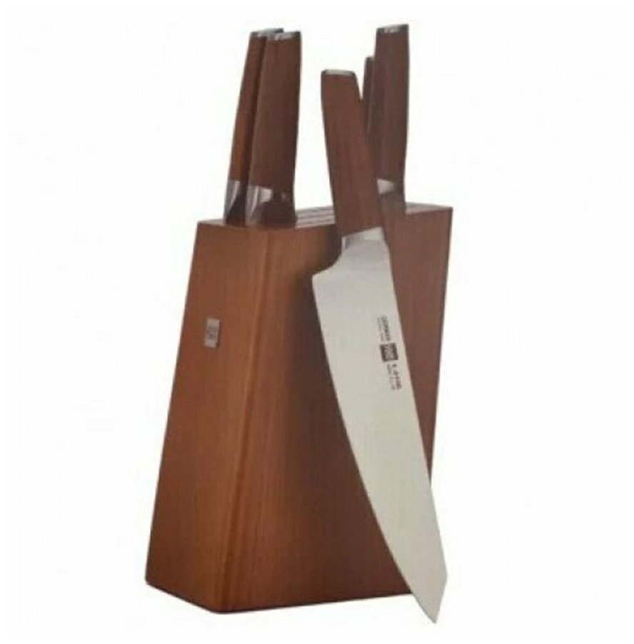 Набор кухонных ножей из сверхпрочной стали (5 ножей + подставка) HuoHou (HU0158), русская версия!!!, коричневый - фотография № 7