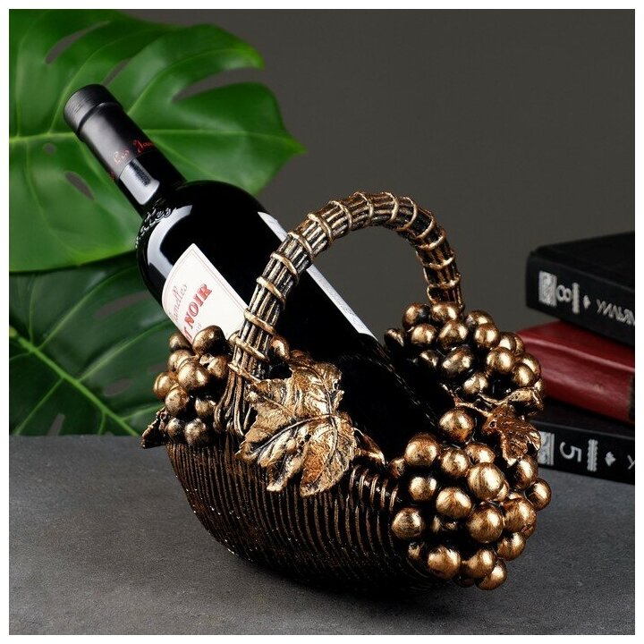Подставка под бутылку "Корзина с виноградом" бронза с позолотой, 20х25х22см 7817026