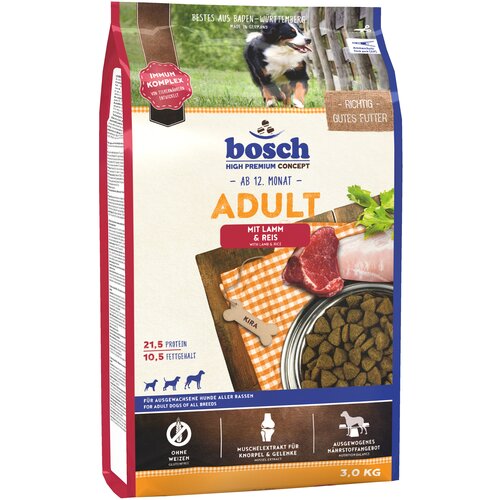 Сухой корм для собак Bosch Adult, со средним уровнем активности, ягненок, с рисом 1 уп. х 1 шт. х 15 кг bosch сухой корм bosch adult для взрослых собак с нормальным уровнем активности с птицей и просом 3 кг