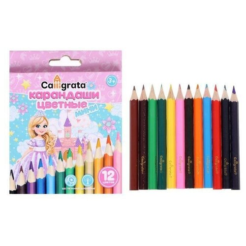 Карандаши цветные Принцесса, мини, 12 цветов, корпус деревянный, шестигранные 1 упак. набор для творчества раскраски карандашами принцесса роза цветные карандаши