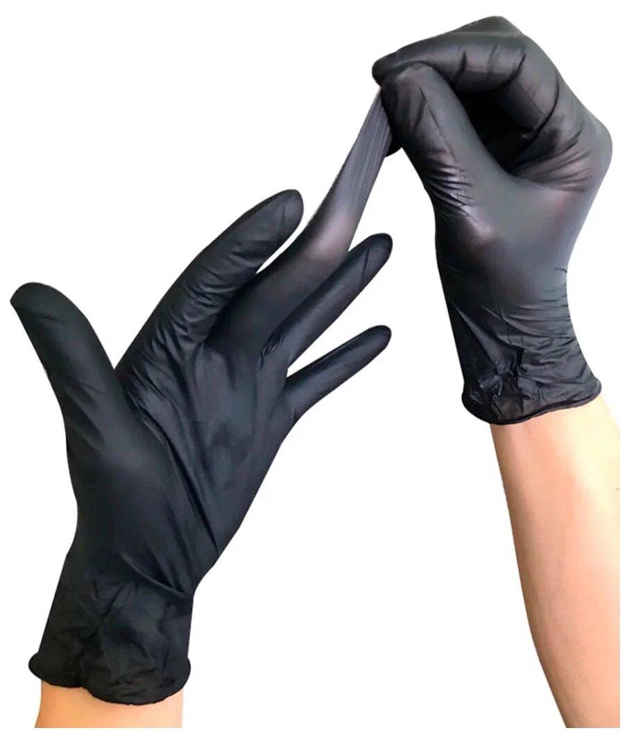 Перчатки одноразовые, винило-нитриловые, хозяйственные, неопудренные, черный, 100 шт, 50 пар, M - фотография № 11