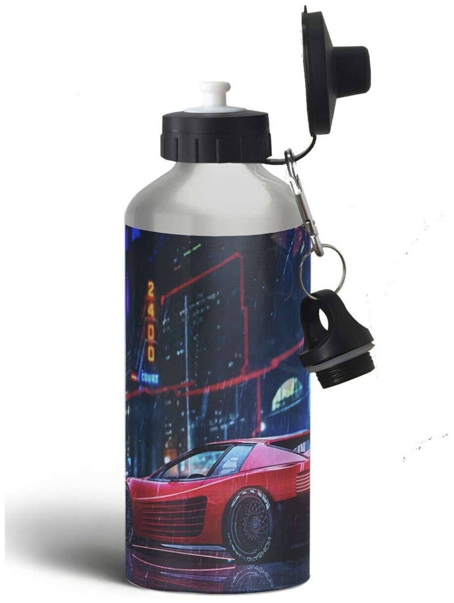 Бутылка спортивная, туристическая фляга Машина киберпанк неон - 384
