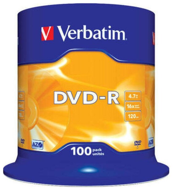 Диск DVD-R 4.7gb Verbatim 16x (100шт) cake box 43549