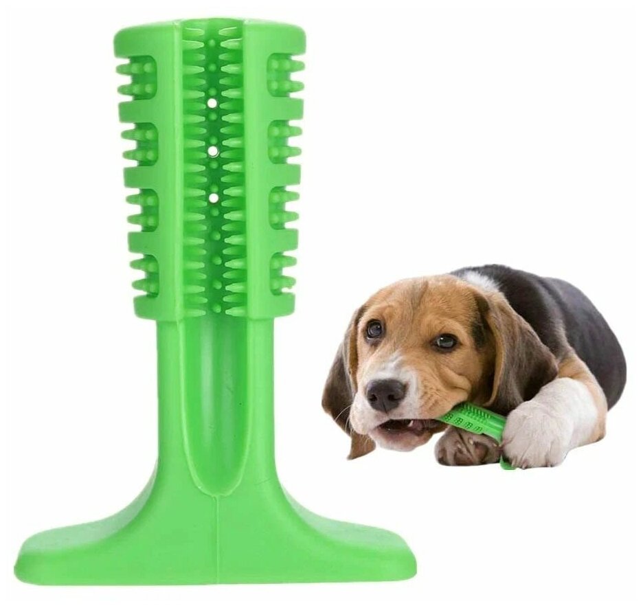 Игрушка жевательная зубная щетка для собак Haifisch, 7x10x3, зеленая - фотография № 2