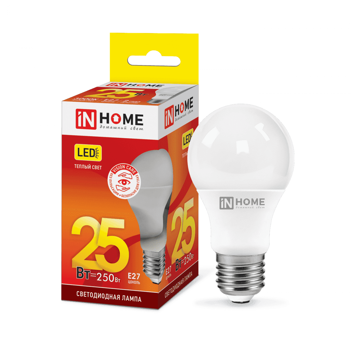 IN HOME Лампа светодиодная LED-A65-VC 25Вт грушевидная 3000К тепл. бел. E27 2380лм 230В IN HOME 4690612024066