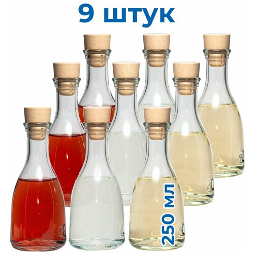 Бутылка стеклянная с пробкой, Bell, KHome, 250 мл, 9 штук