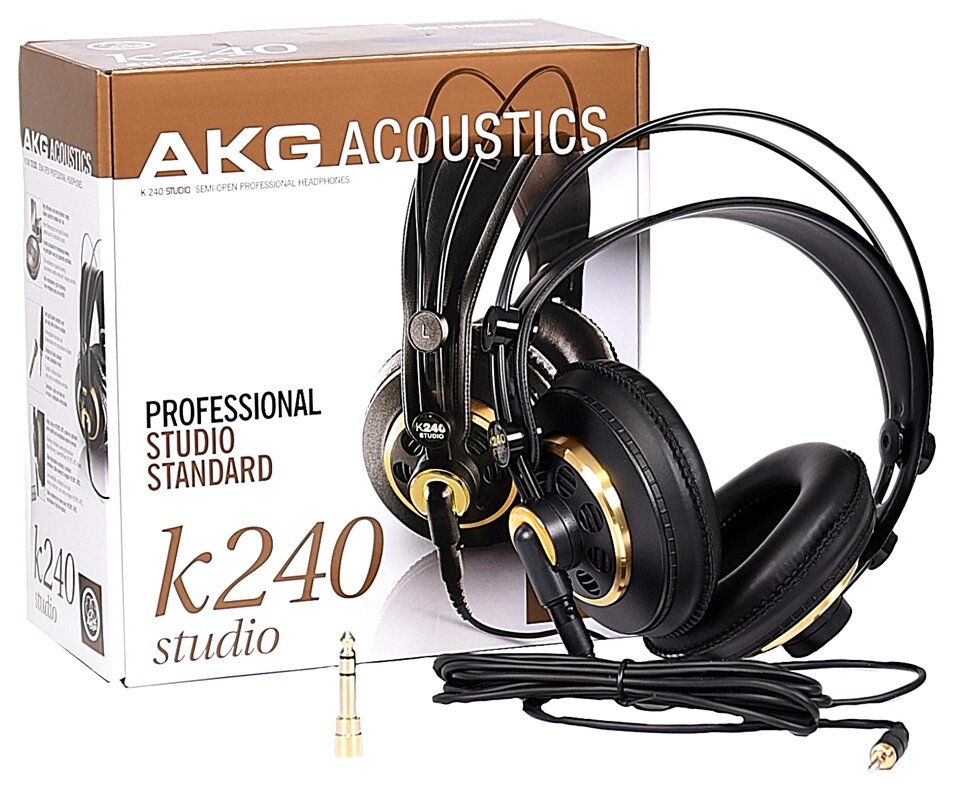 Наушники AKG K240 Studio, мониторы, черный/золотистый, проводные - фото №9