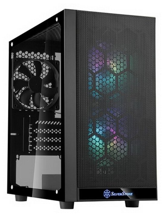 SST-PS15B-PRO Precision Mini Tower Micro ATX Computer Case, tempered glass, 2x 120mm ARGB, 1x ARGB Controller, black