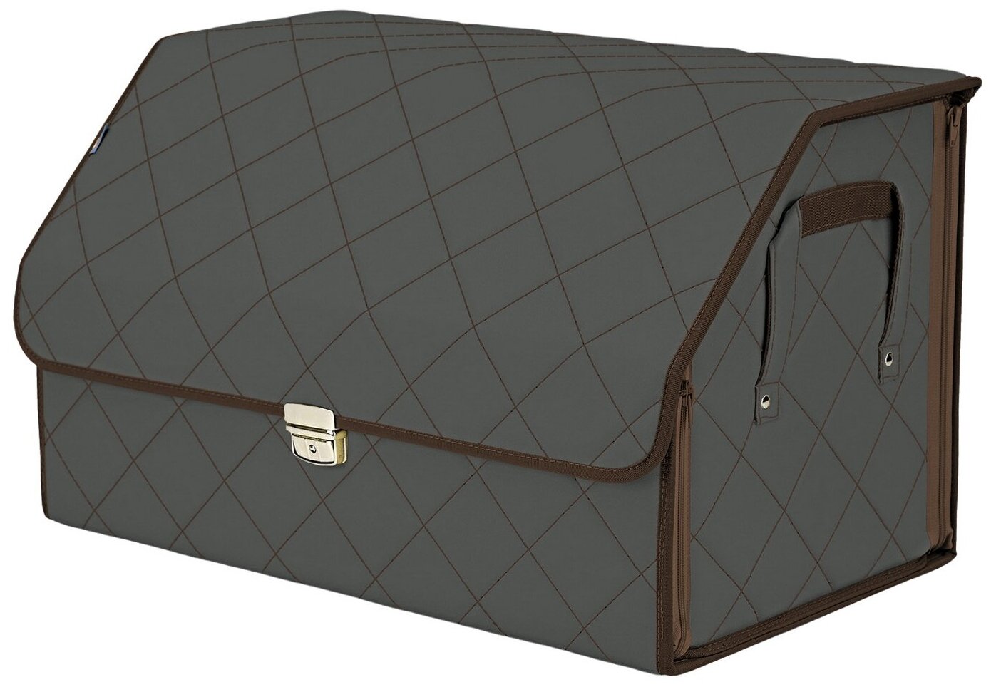 Органайзер-саквояж в багажник "Союз Премиум" (размер XL). Цвет: серый с коричневой прострочкой Ромб.