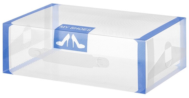 Коробка складная 12 шт для хранения женской обуви 30х18х10 см EL Casa Синяя кайма, с ручкой - фотография № 8