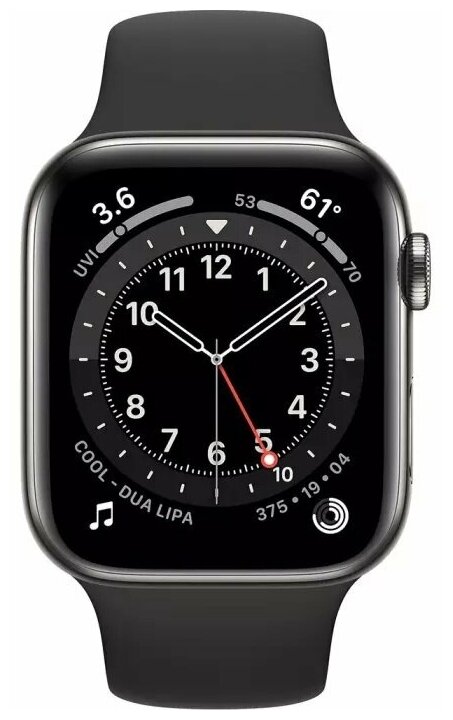 Умные часы Apple Watch Series 6 GPS + Cellular, 40 мм, сталь цвета графит, спортивный ремешок черный M06X3AE/A