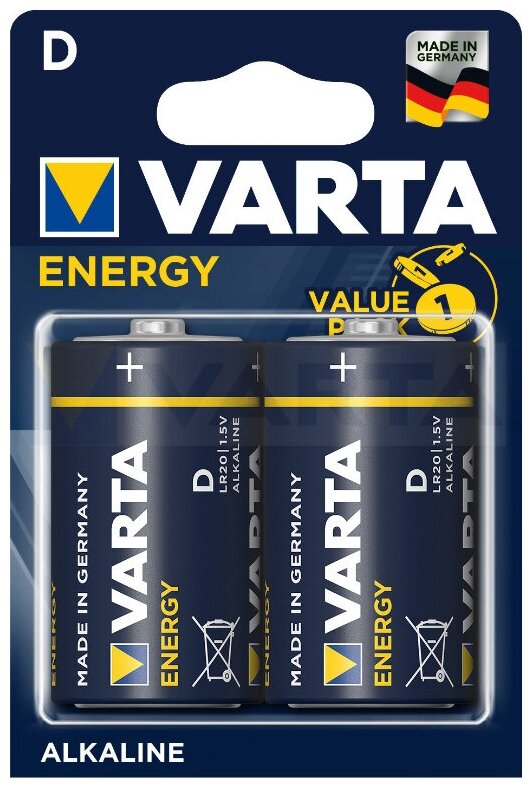 Батарейка Varta ENERGY LR20 D BL2 Alkaline 1.5V