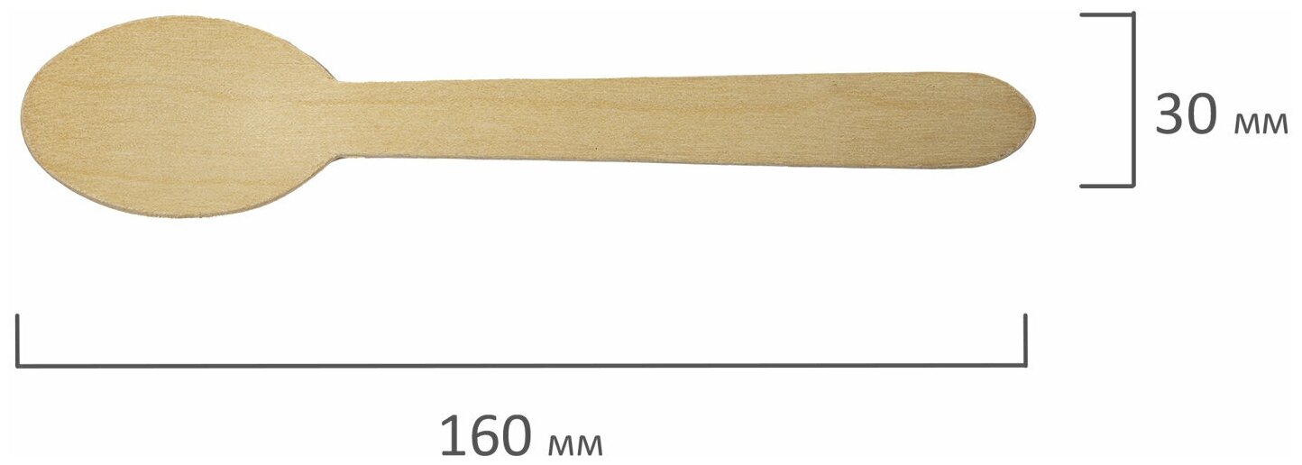 Ложка одноразовая деревянная 160 мм, комплект 100 шт., белый аист, 607573 - фотография № 5