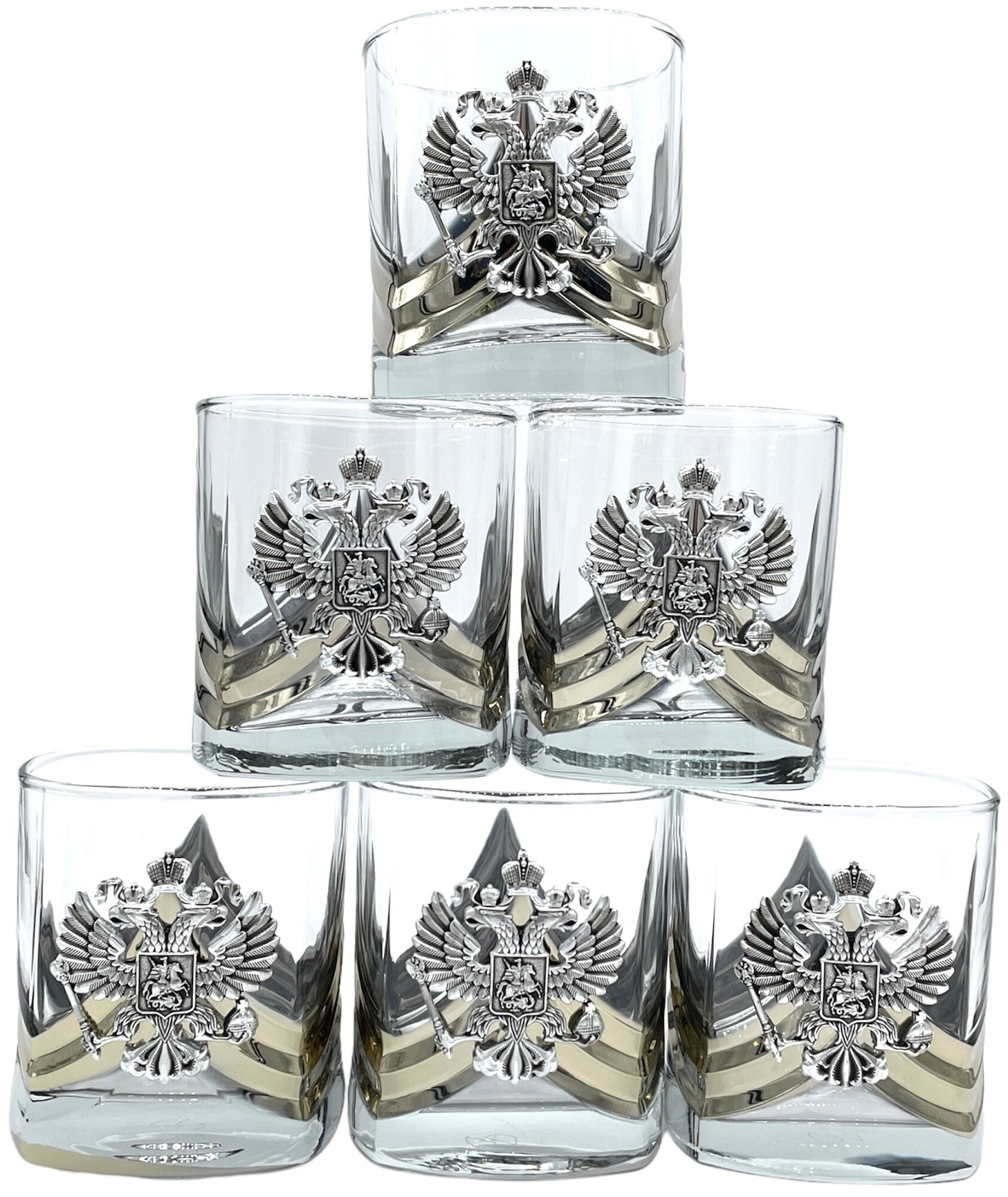 Набор бокалов для мужчин "Герб РФ" патриот для виски, бренди, серебро