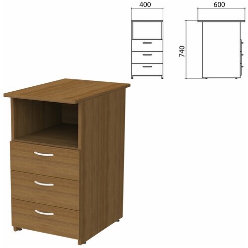 Тумба приставная Канц 400х450х750 мм 3 ящика полка цвет орех пирамидальный ТК319 9495₽