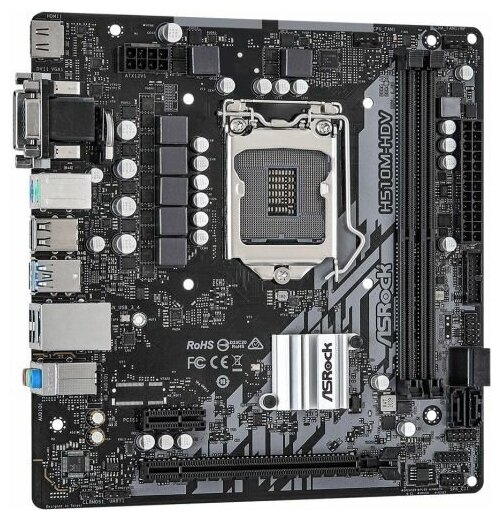 Материнская плата mATX ASRock H510M-HDV LGA1200 H510 2DDR43200 4SATA 6G RAID 2PCIE 71CH Glan D-Sub DVI-D HDMI 4USB 32