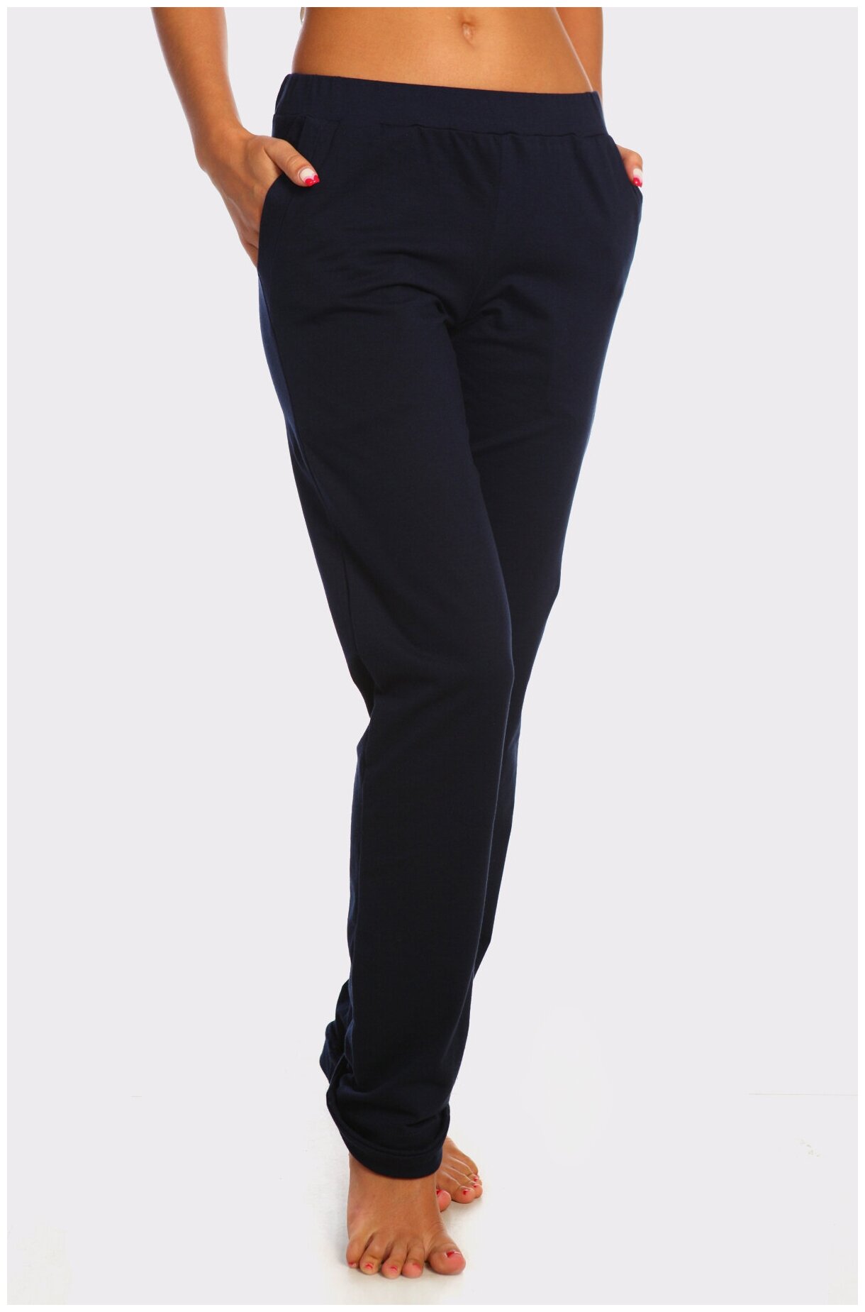 Женские брюки арт. 19-0659 Темно-синий размер 42 Кулирка Шарлиз пояс на резинке с карманами - фотография № 2