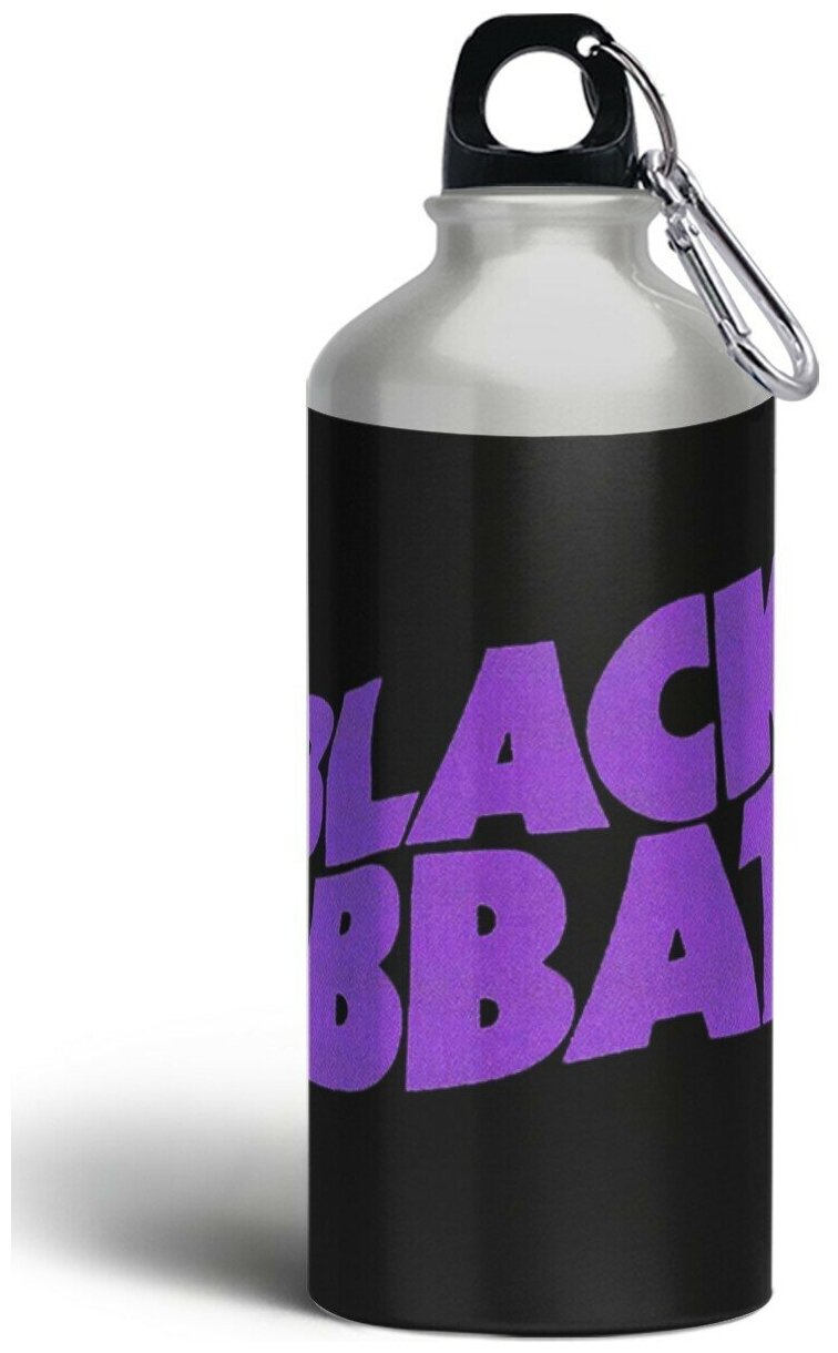 Бутылка спортивная,туристическая фляга, 500мл с карабином Black Sabbath (Оззи Осборн, Ронни Джеймс Дио, Тони) - 1255