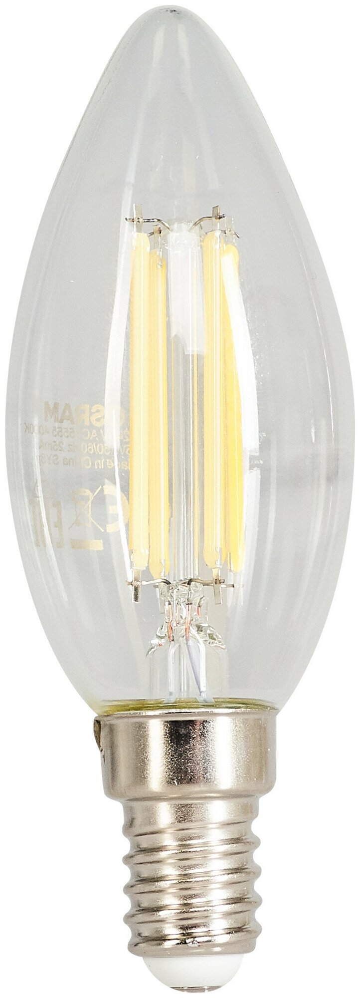 Лампа светодиодная филаментная Osram E14 220 В 5 Вт свеча прозрачная 520 лм белый свет для диммера