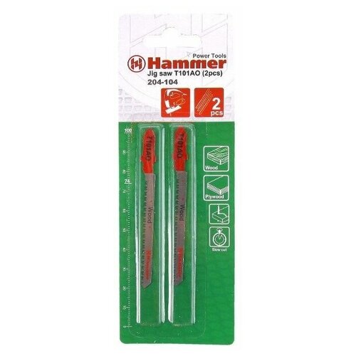 Пилка для лобзика Hammer Flex 204-104 JG WD T101AO (дерево\ДСП), по кривой, 56мм, шаг 1.4, HCS, (2шт)