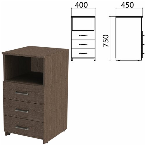 Тумба приставная Канц, 400х450х750 мм, 3 ящика, полка, цвет венге (комплект)