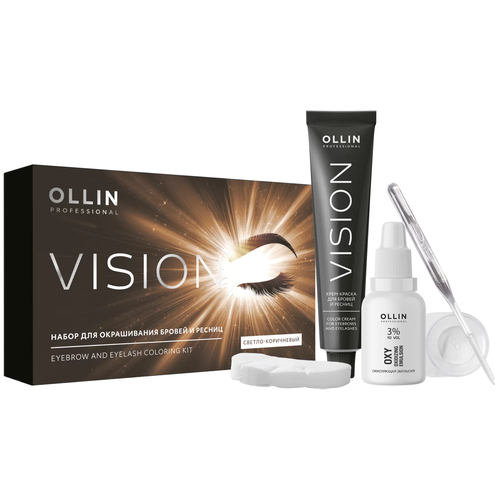 OLLIN Professional Набор для окрашивания бровей и ресниц Vision, светло-коричневый, 20 мл, 1 уп. набор для окрашивания бровей и ресниц ollin professional dark graphite 1 шт