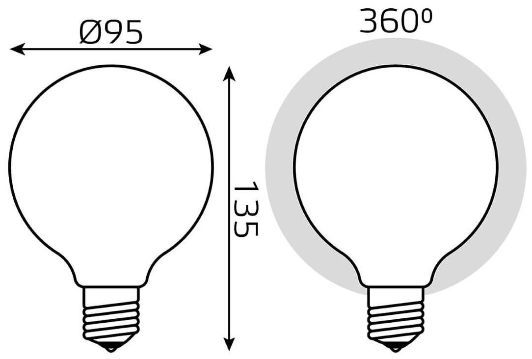 Светодиодная лампа GAUSS Filament G95 10W 1070lm 3000К Е27 milky LED 1/20 - фотография № 2