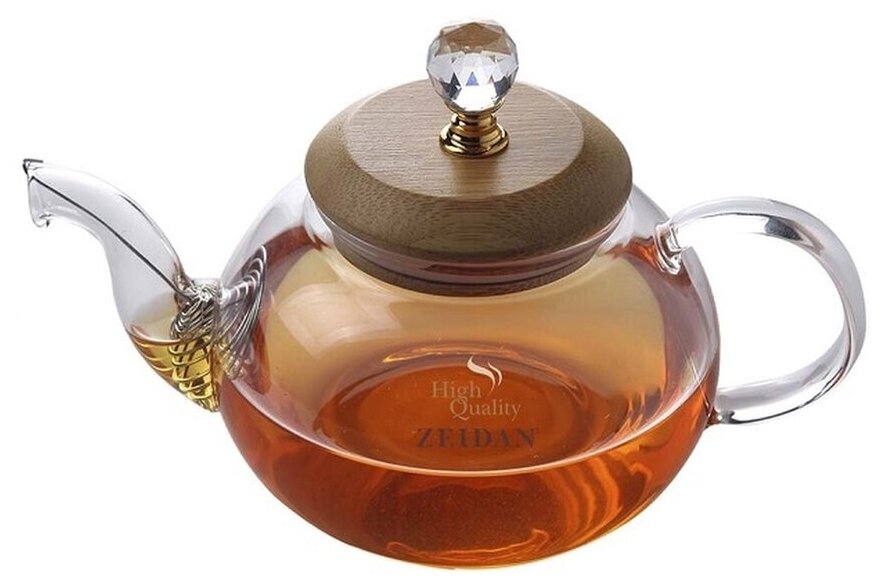 Стеклянный жаропрочный заварочный чайник Zeidan Z-4305 / 800 мл / крышка бамбук / съёмный фильтр