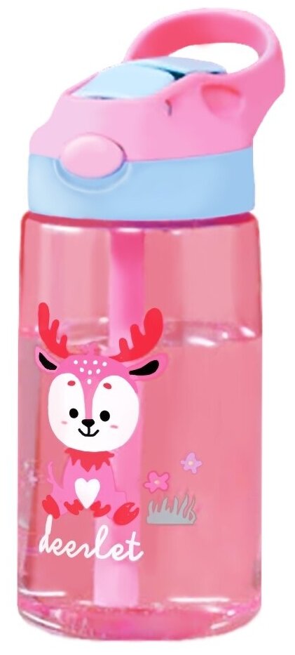Бутылка для воды детская K&T розовая / Поильник для детей с трубочкой / Спортивная бутылка для детей