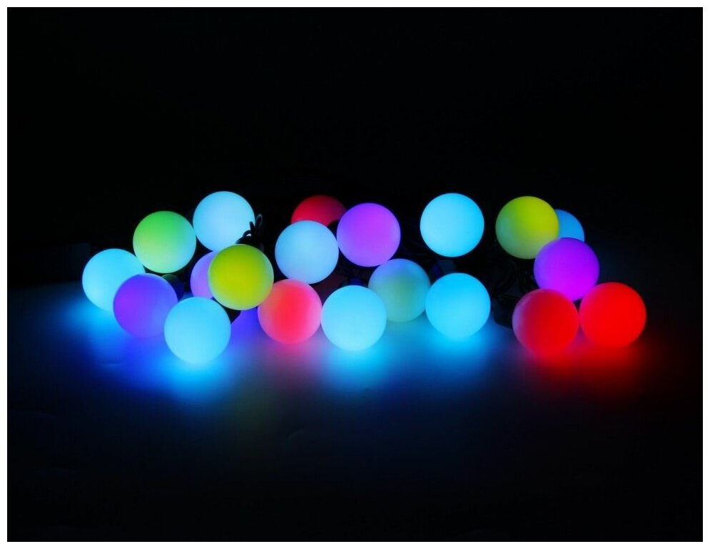 Светодиодная гирлянда "Большие" шарики, 20 RGB LED, 5+1.5 м, коннектор, черный провод, уличная, Rich LED