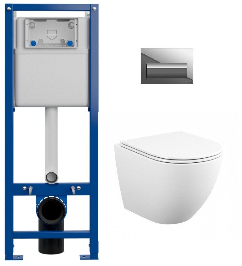 фото Готовое решение подвесного унитаза: инсталляция Cersanit с кнопкой смыва, унитаз Teymi, быстросъёмное сиденье с микролифтом