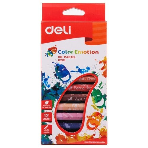 Масляная пастель Deli EC20100 Color Emotion шестигранные 12 цветов картонная коробка с европодвесом, для творчества