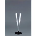 Набор фужеров одноразовых прозрачных пластиковых для вина шампанского на черной ножке ПакМаркет 12 шт. по 180 мл. посуда для праздника фуршета - изображение