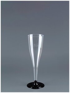 Фото Набор фужеров одноразовых прозрачных пластиковых для вина шампанского на черной ножке ПакМаркет 12 шт. по 180 мл. посуда для праздника фуршета