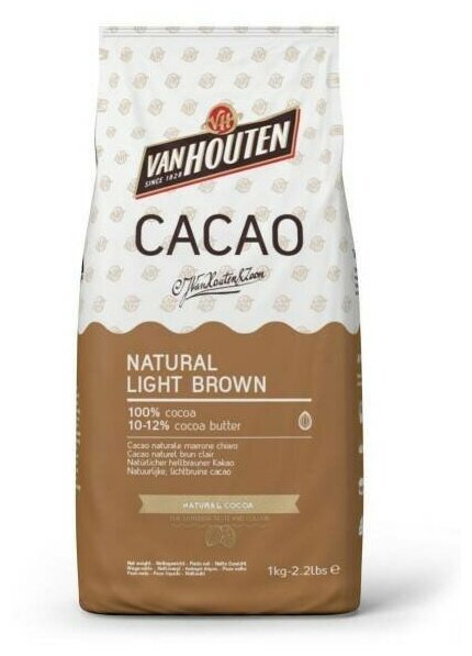 Какао-порошок натуральный 10-12% Natural light brown Van Houten, 250 гр. - фотография № 2