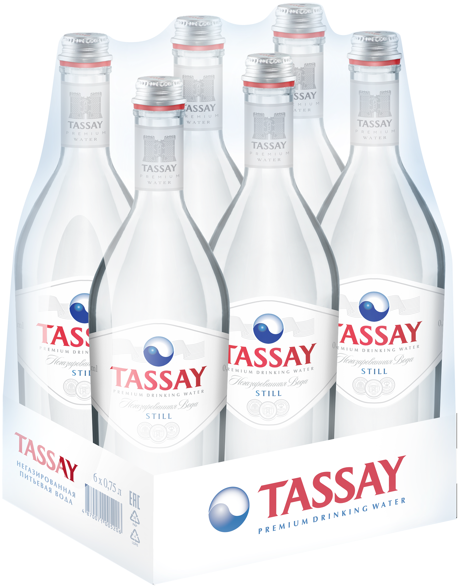 Вода питьевая TASSAY негазированная, стекло, 6 шт. по 0.75 л