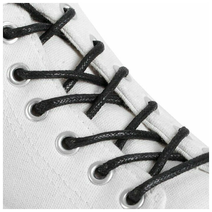 Шнурки для обуви, пара, круглые, вощёные, d = 3 мм, 75 см, цвет чёрный