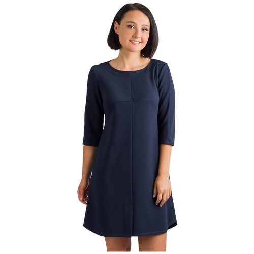Женское платье арт. 19-0495 Темно-синий размер 42 Креп Шарлиз округлый вырез рукав 3/4 длина выше колена