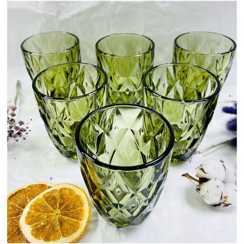 Набор стаканов, 280 мл, ромб в ромбе, 6 шт, зеленый