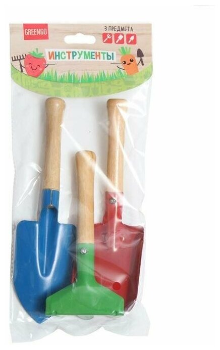 Набор садового инструмента, 3 предмета: грабли, совок, лопатка, длина 20 см, деревянная ручка - фотография № 5