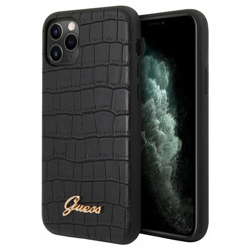 Guess Чехол Guess Animal Croco with metal logo Hard для iPhone 11 Pro, черный кожаный чехол bmw signature embossed logo hard для iphone 13 pro черный