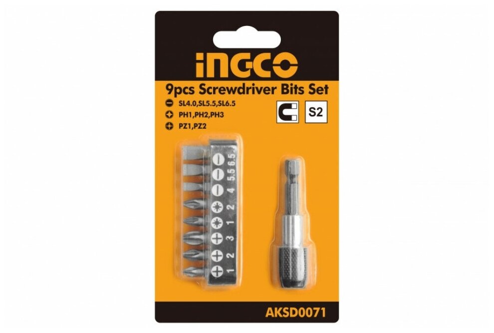 Набор бит с магнитным держателем (9 предметов; 25 мм) INGCO AKSD0071