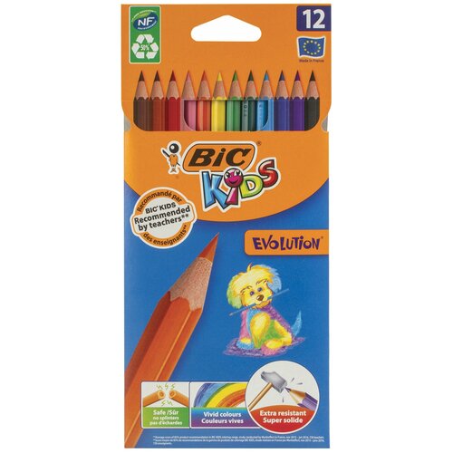 Цветные карандаши BIC Kids Evolution. 12 цветов.