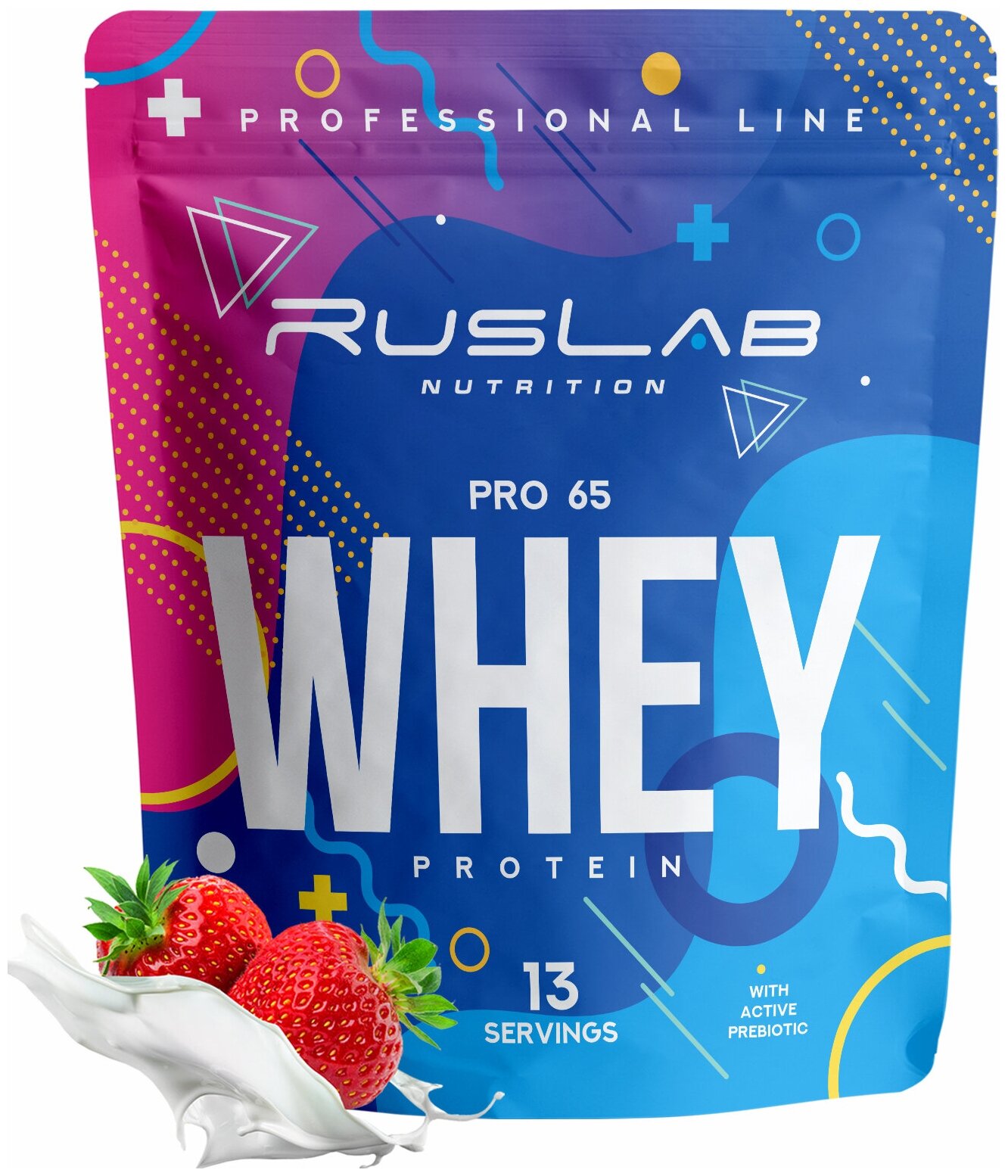 Протеин сывороточный WHEY PRO 65, белковый коктейль (416 гр), вкус клубника со сливками