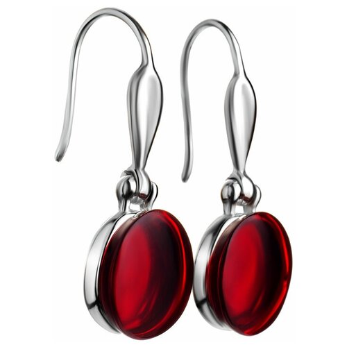 фото Amberholl небольшие лёгкие серьги-крючки с красным янтарём «сангрил»