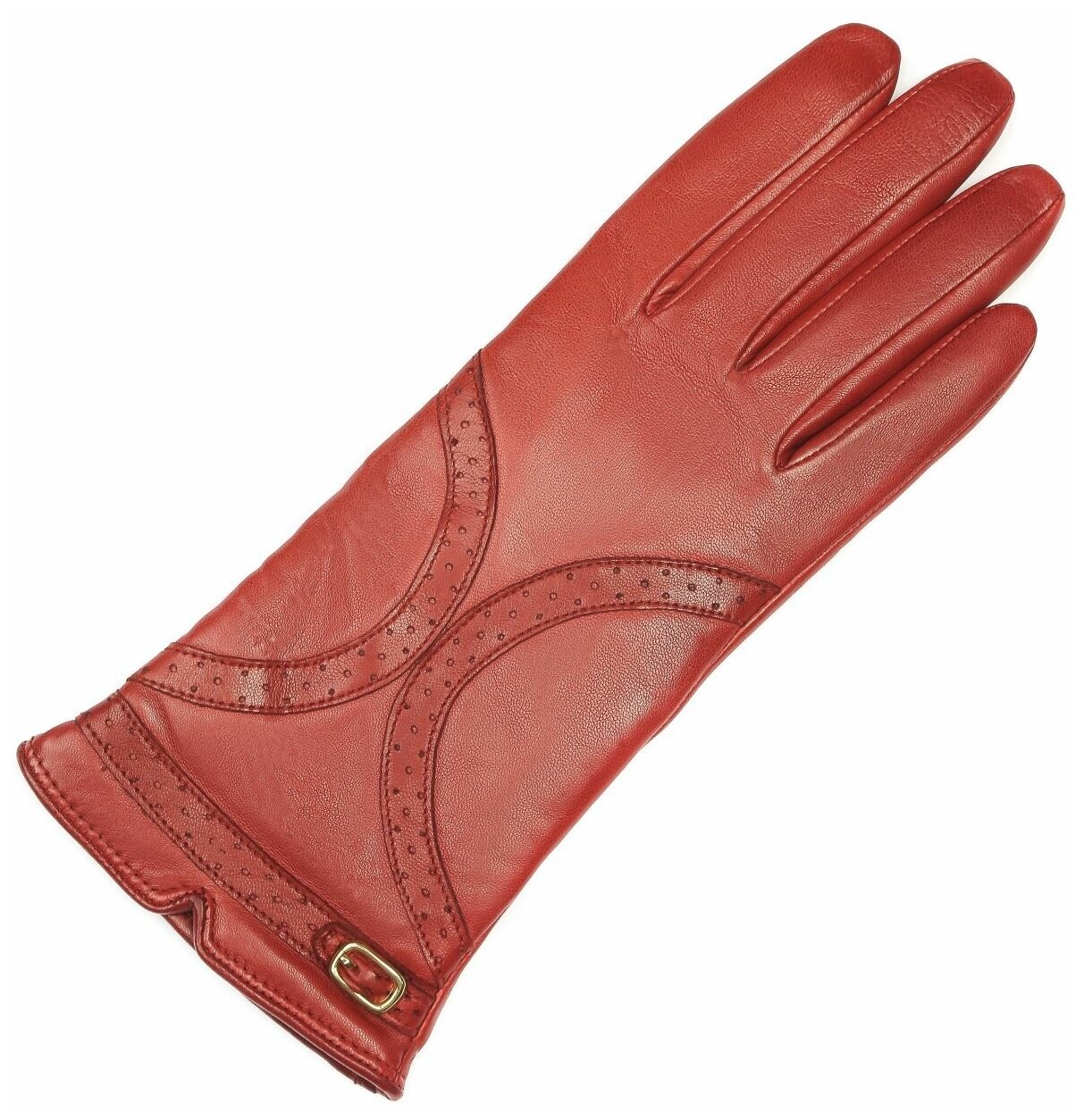 Женские перчатки из натурально кожи на трикотажной подкладке с декоративной апликацией FINNEMAX