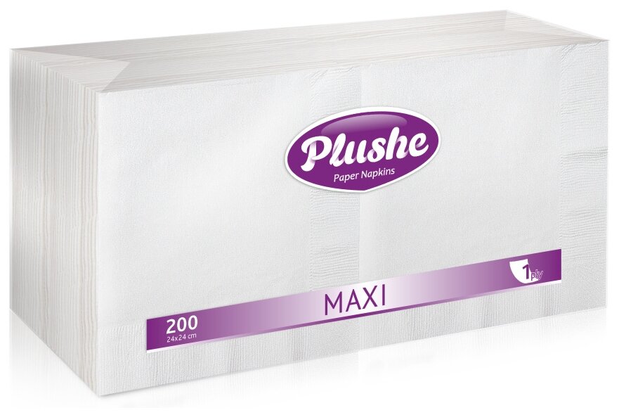 Салфетки бумажные PLUSHE Maxi 200шт 1слой Белые