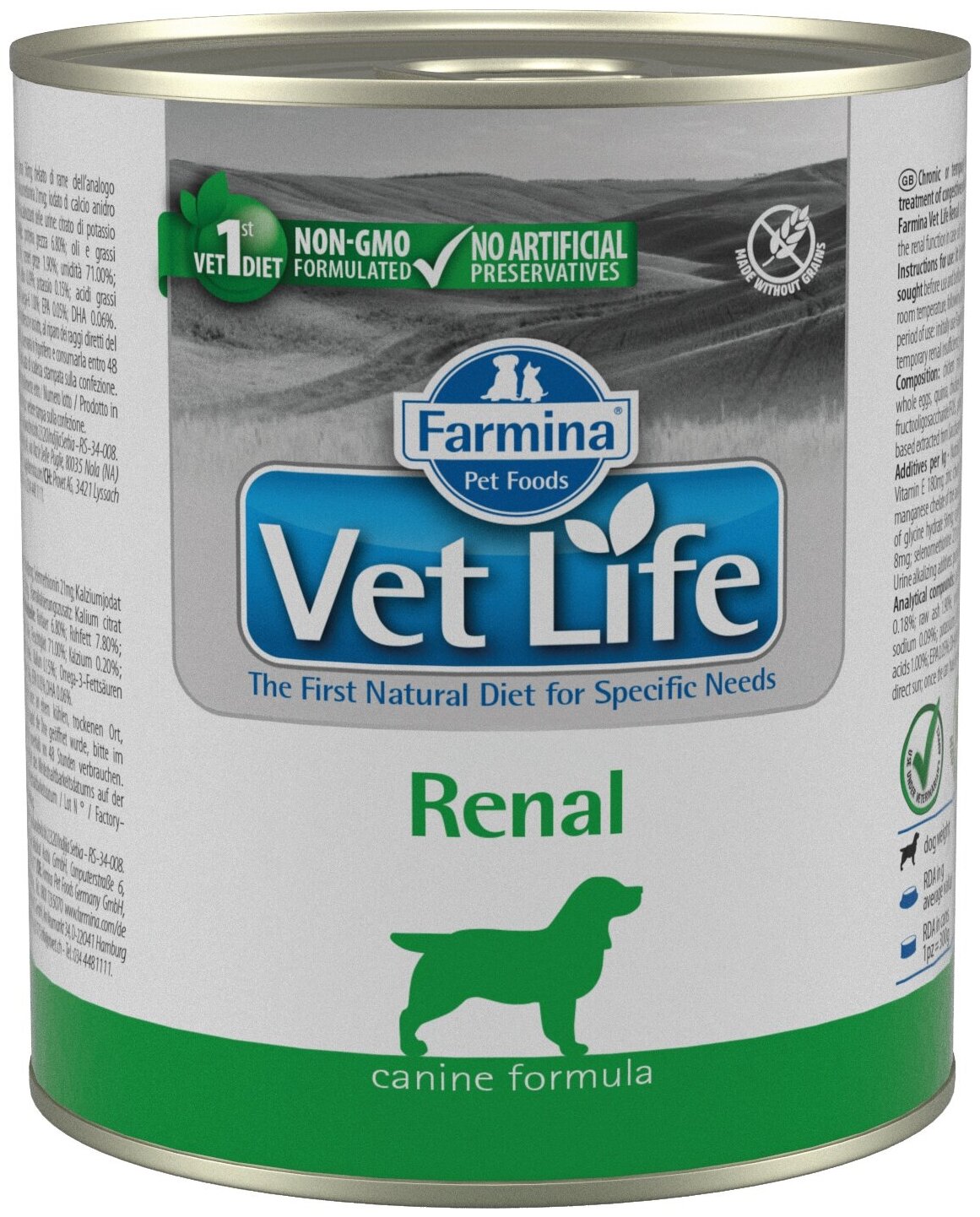 Корм Farmina Vet Life Renal (паштет) для собак, поддержание функций почек, 300 г x 6 шт