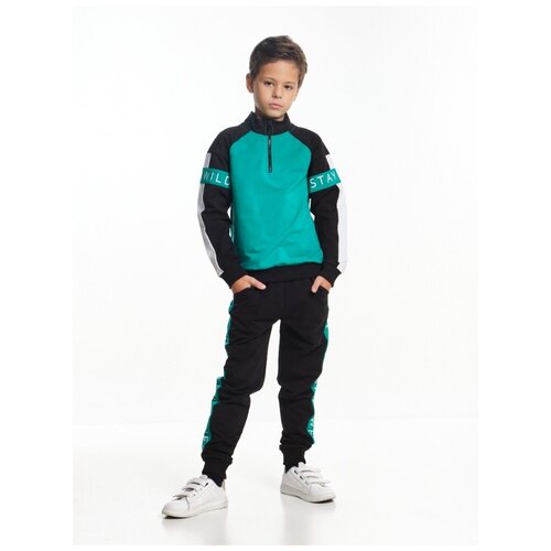 Спортивный костюм для мальчика Mini Maxi, модель 7255, цвет черный/зеленый, размер 104